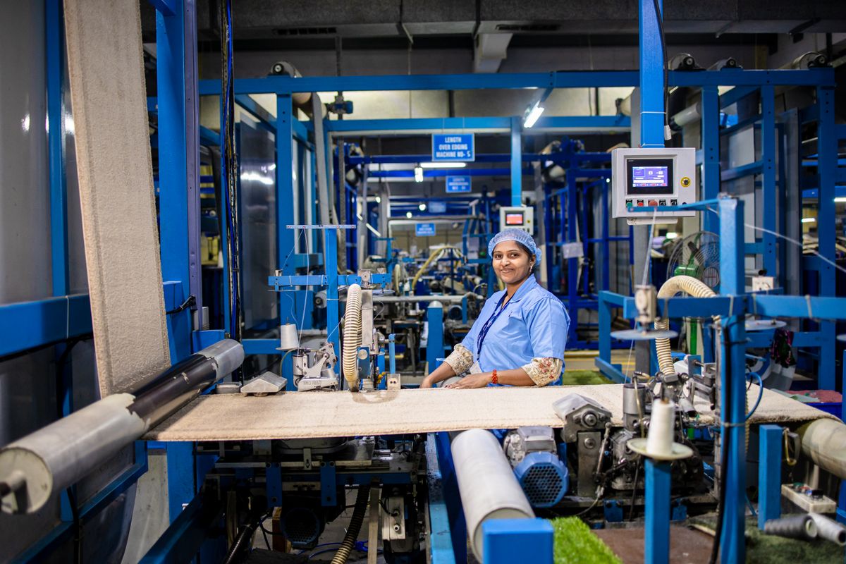 Portrait of an female worker in a textile factory